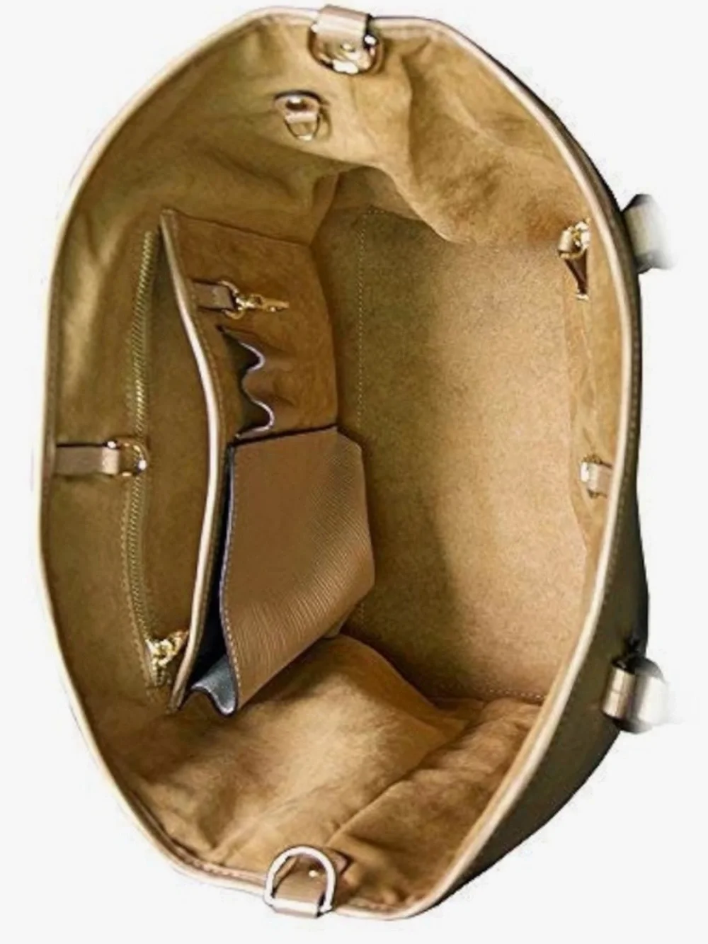Aubry Lane Joelle Womens Structured Textured Metallic Tan Leather Tote Bag Purse